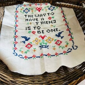 Vintage Cross-Stitch Sampler 10” x 12” – Hand-Embroidered